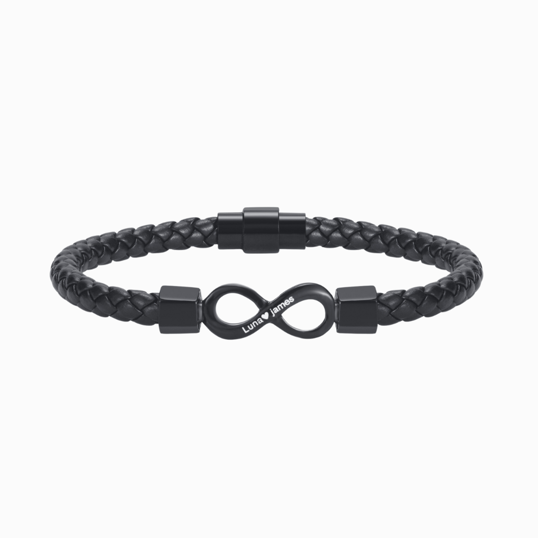 An meinen Seelenverwandten, personalisiertes Infinity-Lederarmband mit zwei Namen