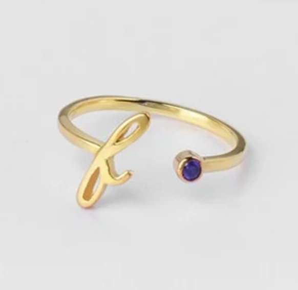 Cursive Initial Ring with Birthstone