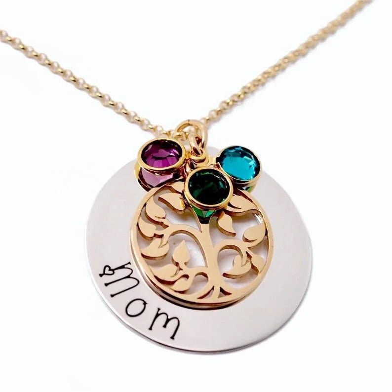 Personalized Family Tree Necklace with Child's Name and Birthstone