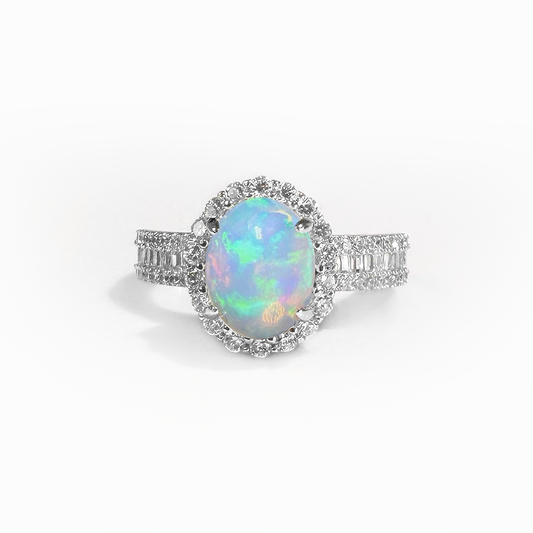 Radiant Oval-Cut Natural Opal Ring
