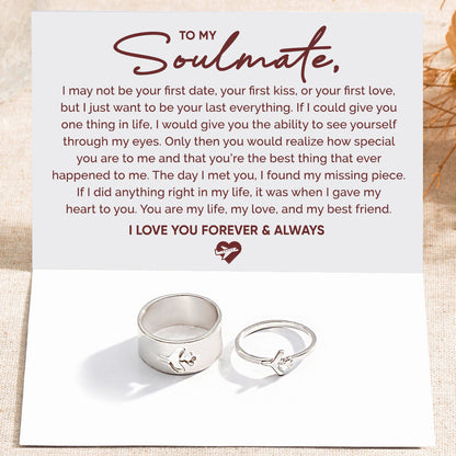 To My Soulmate, I Love You Forever and Always Airplane Couple Ring Set