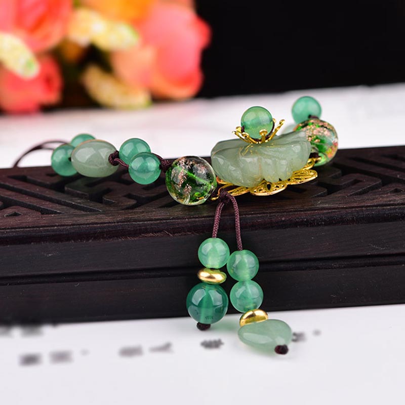 Pulsera de flores colgantes de la suerte de jade verde natural