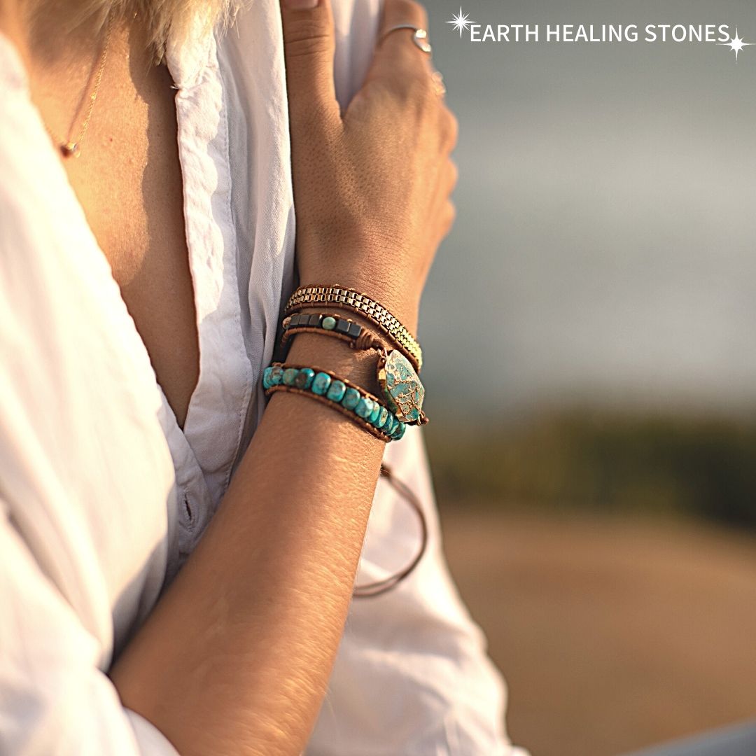 Turquoise & Jasper Healing Wrap Bracelet Free Shipping