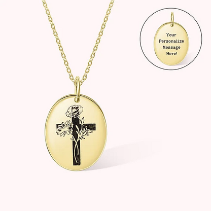 Personalized Engraved Cross Name Necklace with Birth Flower Birthday