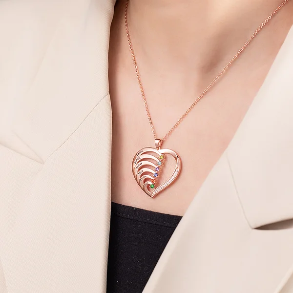 Collar personalizado con piedras natales de la familia del corazón con 1-6 nombres grabados