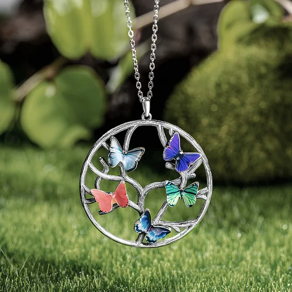 Personalized Family Tree Birth Butterfly Necklace Birthday Women's Day