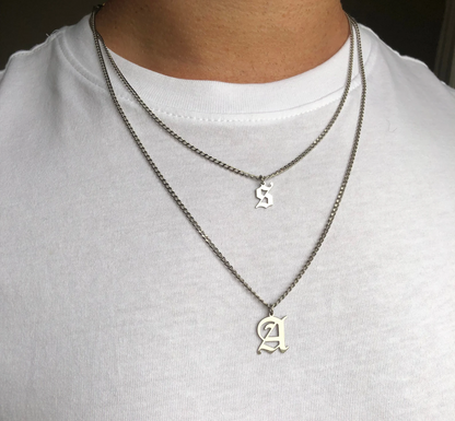 Sterling Silver Initial Necklace, Personalized Necklace for Men