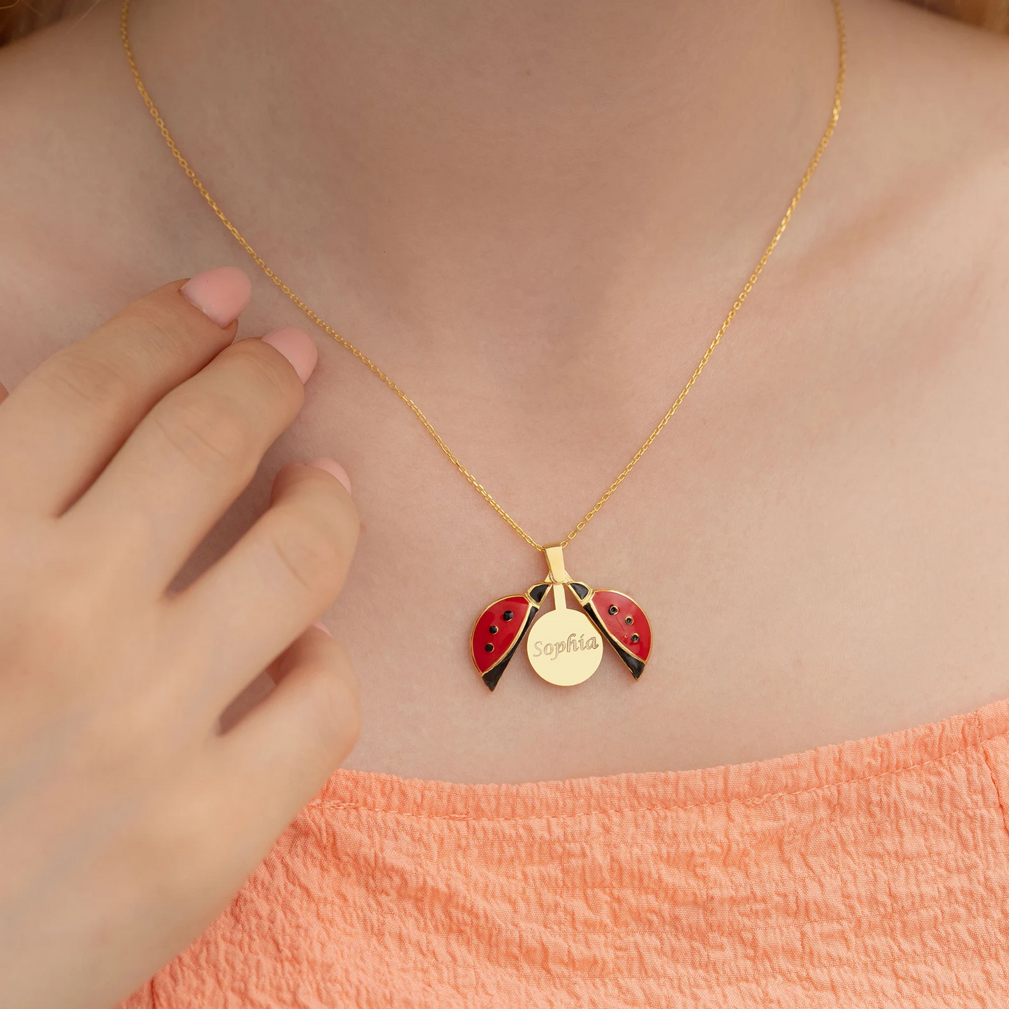 Miraculous Personalized Ladybug Jewelry, Gold Custom Ladybug Necklace