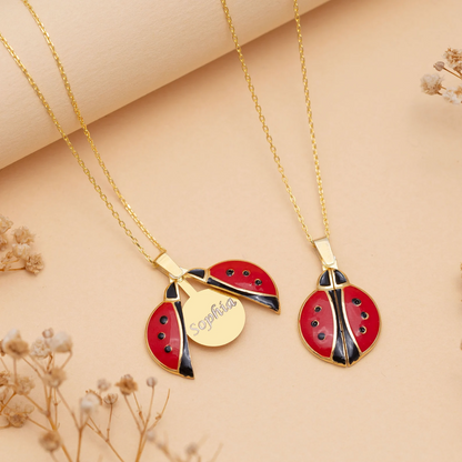 Miraculous Personalized Ladybug Jewelry, Gold Custom Ladybug Necklace