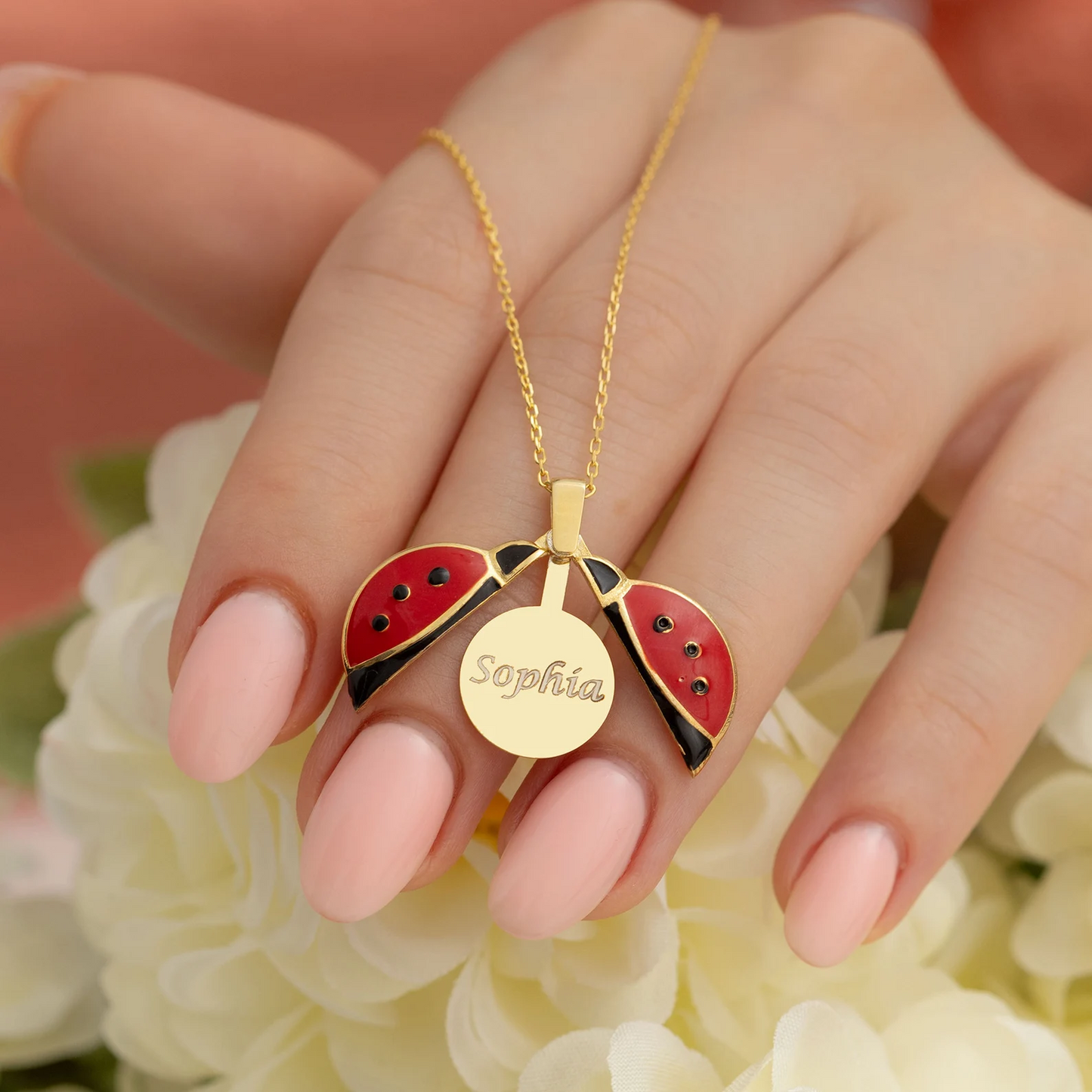 Joyería milagrosa de mariquita personalizada, collar de mariquita personalizado de oro