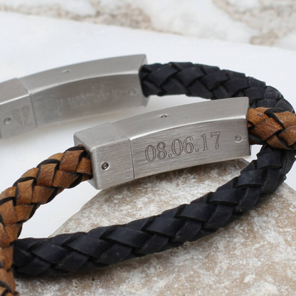 Pulsera de hombre de piel de ante trenzada personalizada 