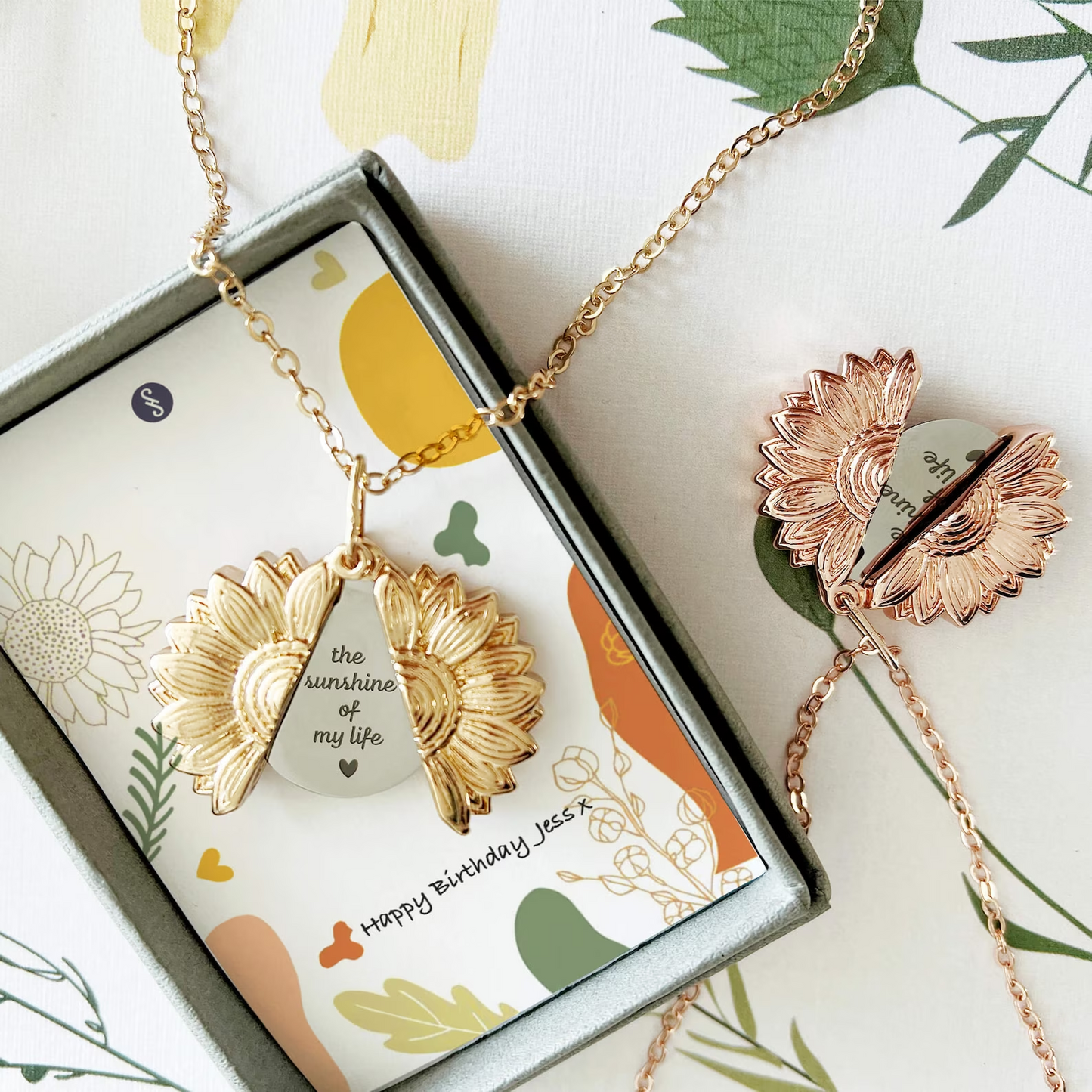 Sunflower Friendship Hidden Message Engraved Necklace