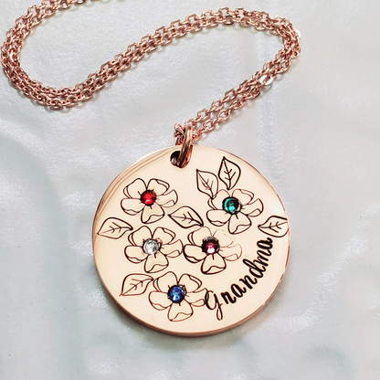 Collar de flores de la madre con piedra de nacimiento - Regalo de la abuela de la madre