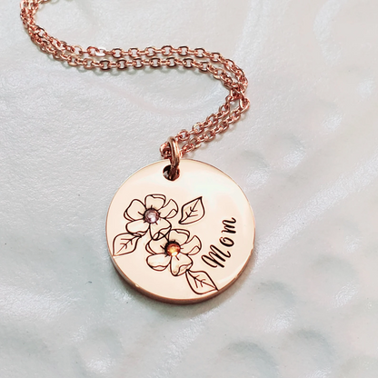 Collar de flores de la madre con piedra de nacimiento - Regalo de la abuela de la madre