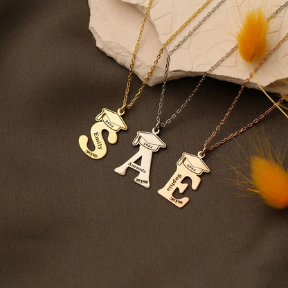 Personalized Letter Necklace With Bachelor's Cap Graduation Gift