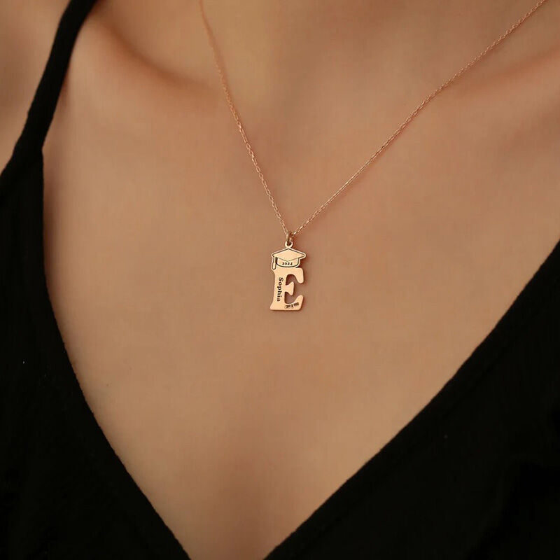 Personalized Letter Necklace With Bachelor's Cap Graduation Gift