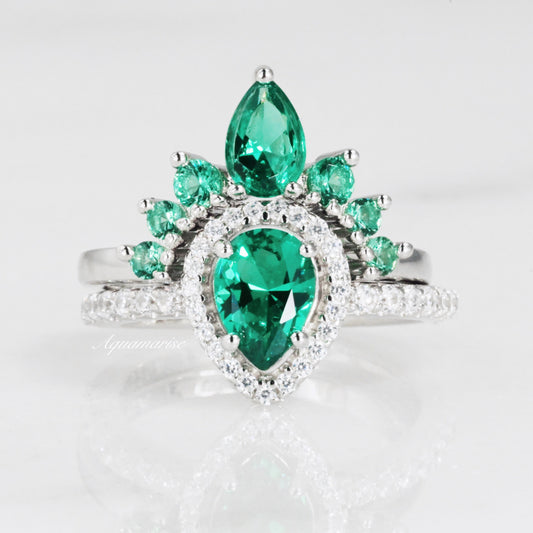 Amy Emerald Ring Set- 925 Sterling Silver