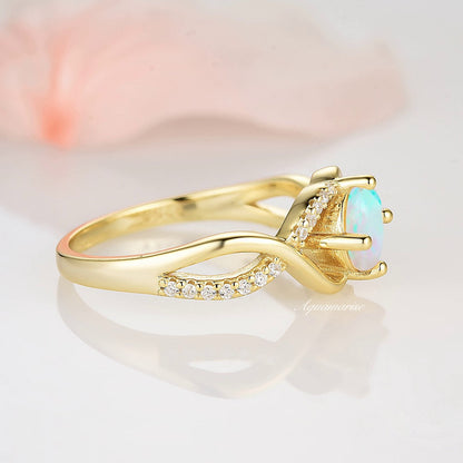 Entwined Natural Australian Opal Ring- 14K Solid Yellow Gold