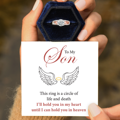 Para mi hijo, te sostendré en mi corazón Anillo conmemorativo personalizado con alas circulares