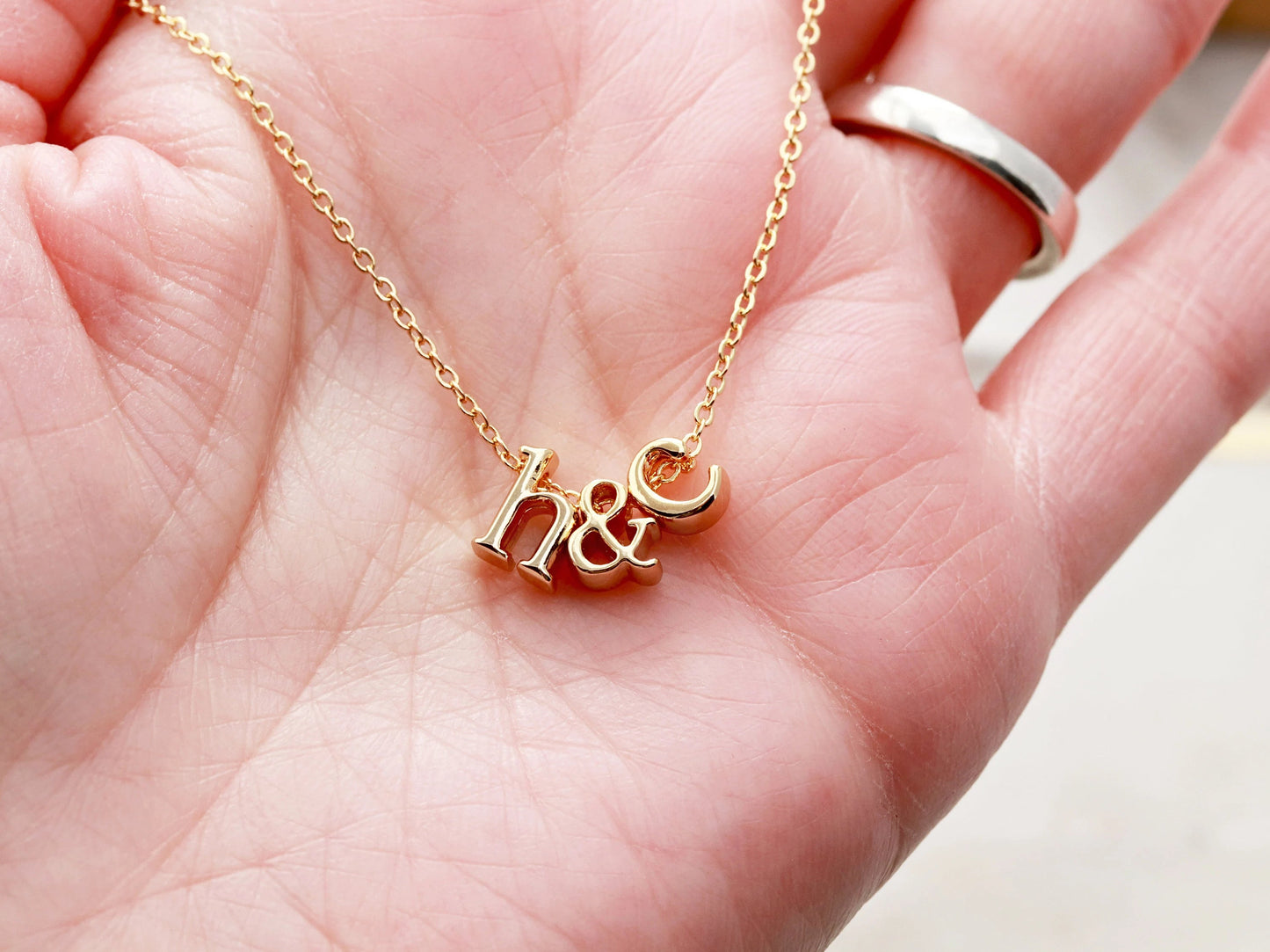 Initials Necklace Ampersand Or Heart Letter Necklace