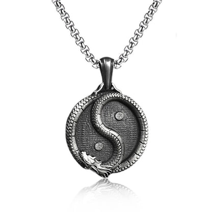 Pure Tin Yin Yang Dragon Luck Strength Necklace Pendant