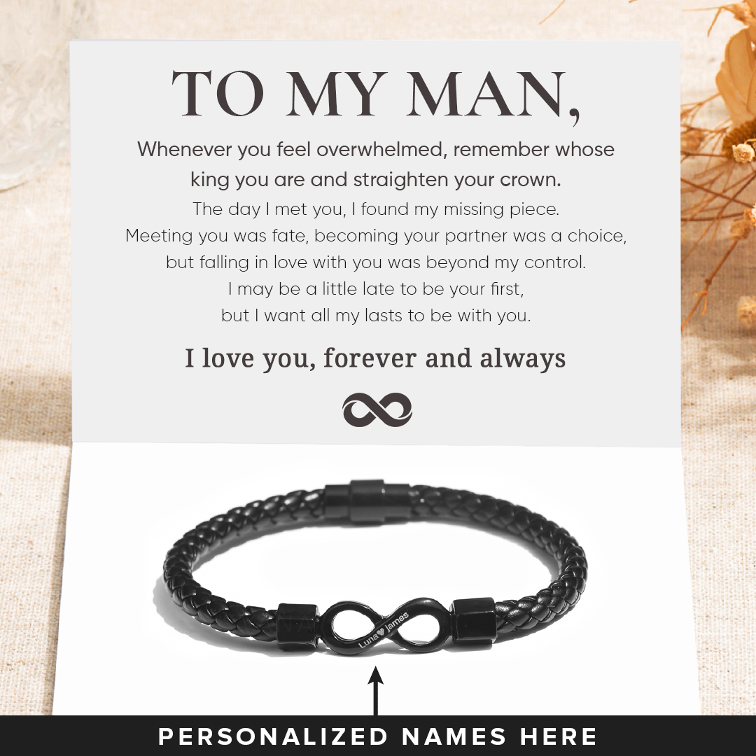 To My Man, pulsera personalizada de cuero infinito con doble nombre