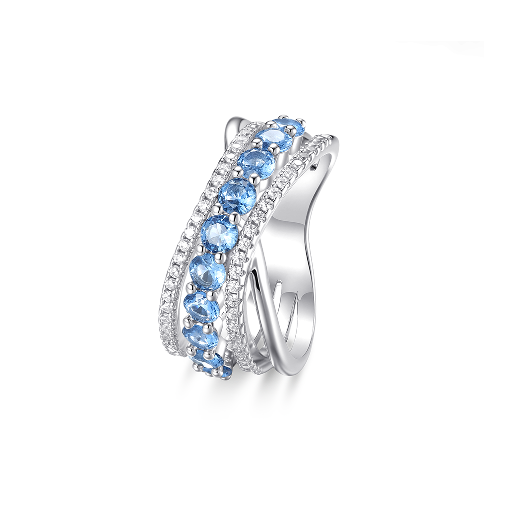 18K Gold Twist Aquamarine Zircon Ring