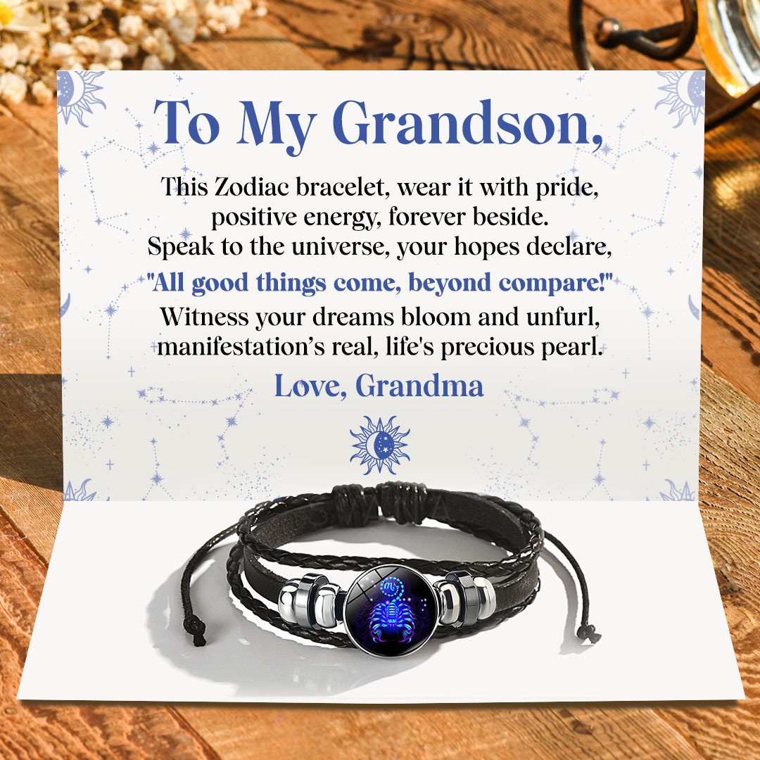 To My Grandson, All Good Things Come Beyond Compare Zodiac Spirit Bracelet