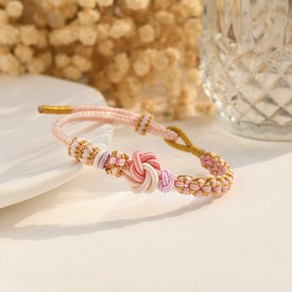 “Grandmother & Granddaughter Forever Linked” Peach Blossom Knot Bracelet