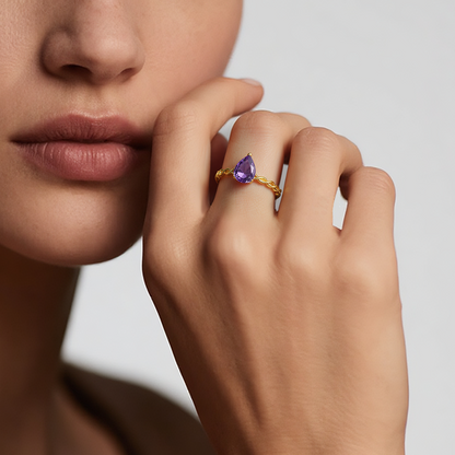Teardrop Amethyst Ring - S925 Sterling Silver Elegance