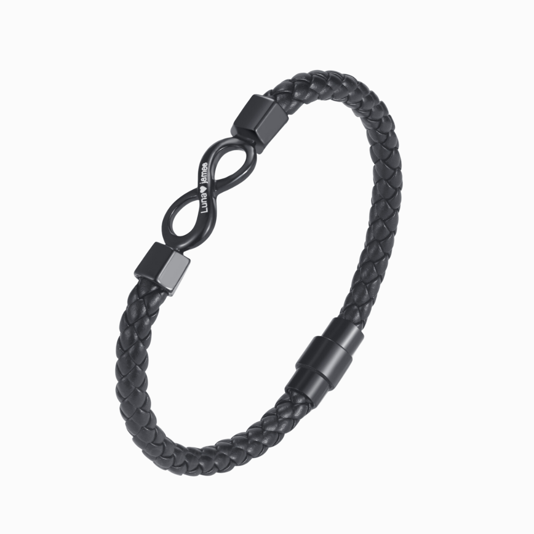 To My Soulmate, Personalized Dual Name Infinity Leather Bracelet