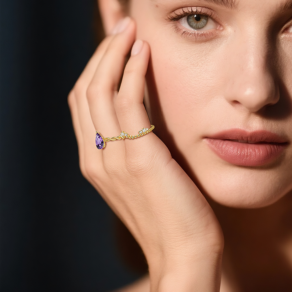 Teardrop Amethyst Ring - S925 Sterling Silver Elegance