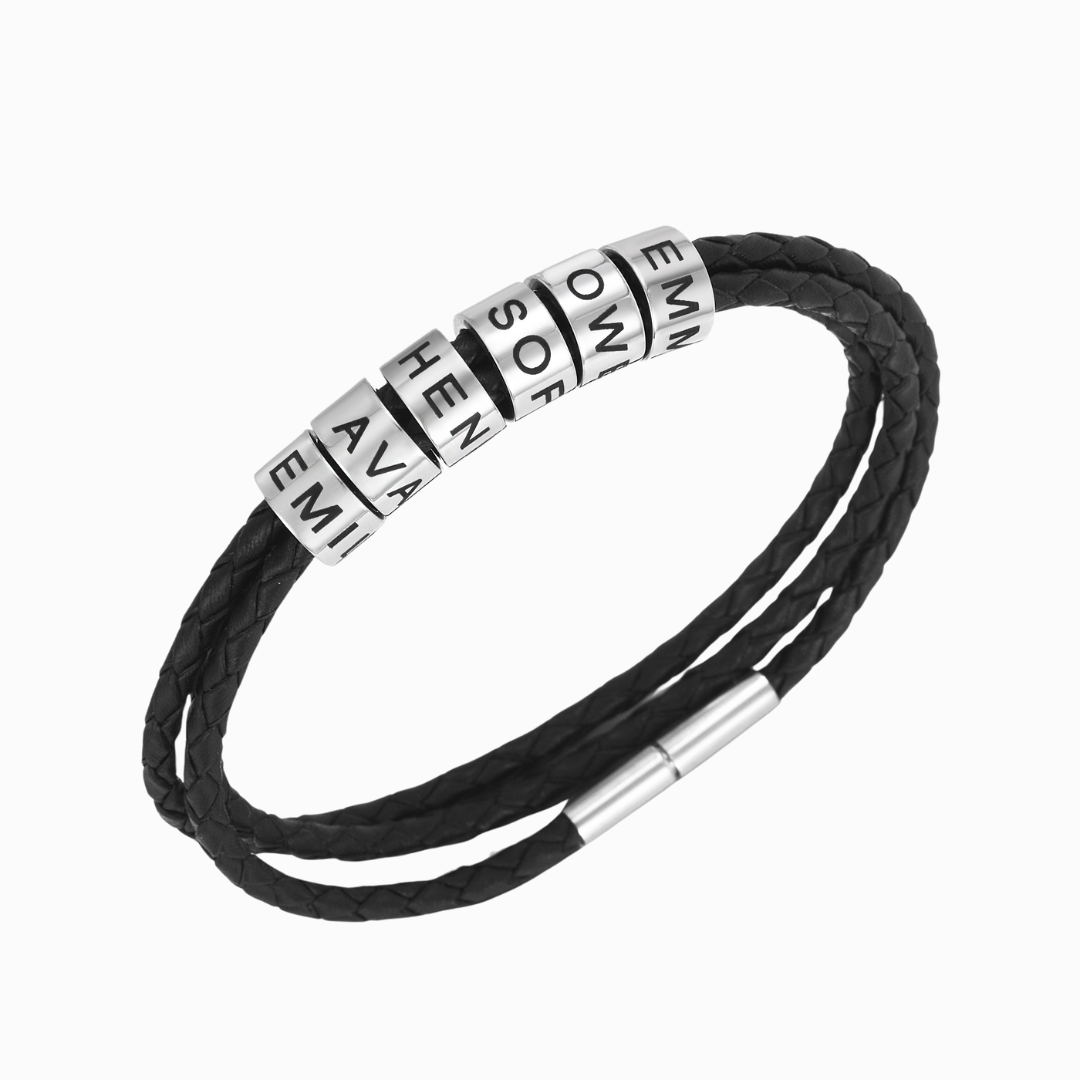 Personalisiertes Perlen-Lederarmband für Herren