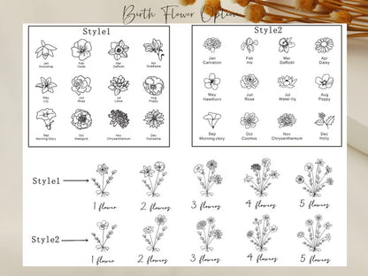 Kombinierte Geburtsblumen Halskette,Gold Familien Halskette