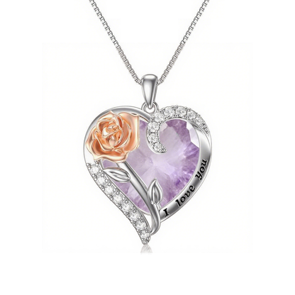 S925 Rose Crystal Necklace Heart Pendant｜Birthday Christmas Gifts for Women
