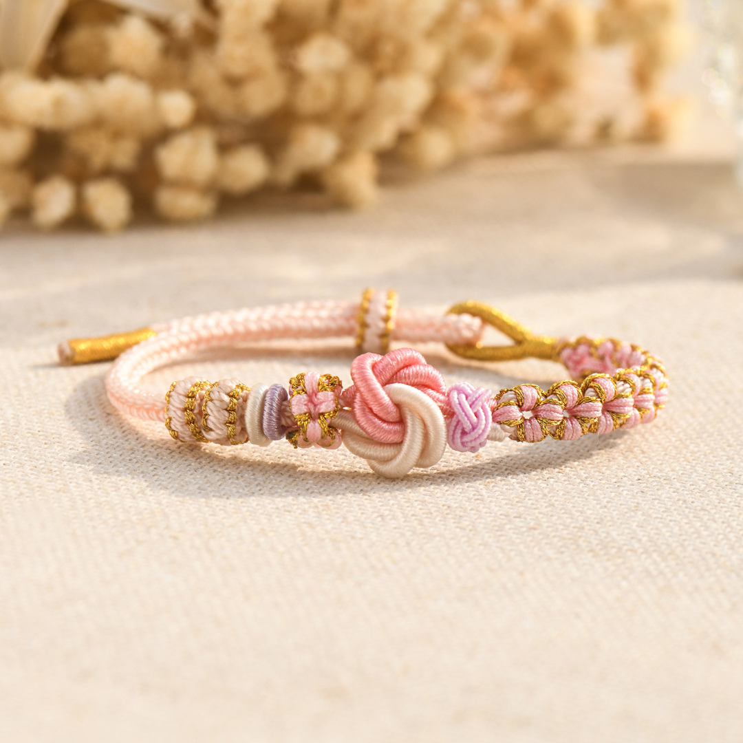 “Grandmother & Granddaughter Forever Linked” Peach Blossom Knot Bracelet