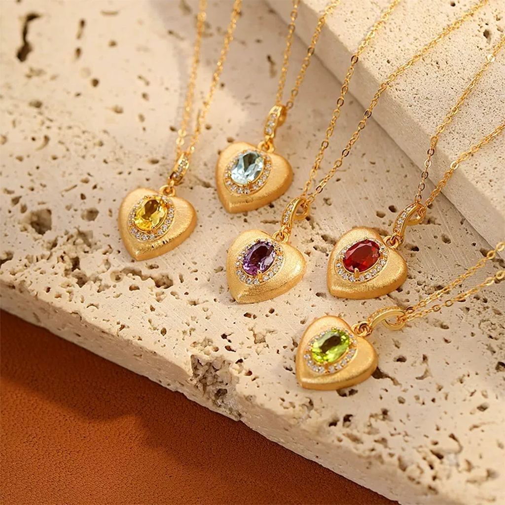 S925 Heart Shaped Gemstone Necklace