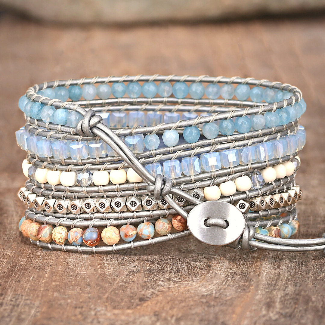 Healing Aura Blue Topaz Wrap Bracelet Free Shipping