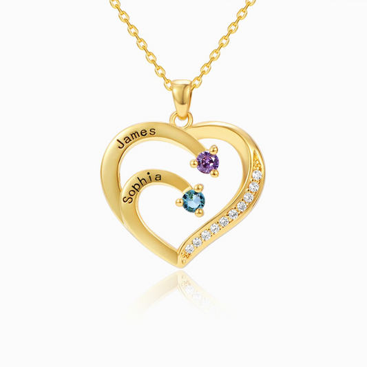 To My Mom Personalized Name and Birthstone Family Heart Necklace