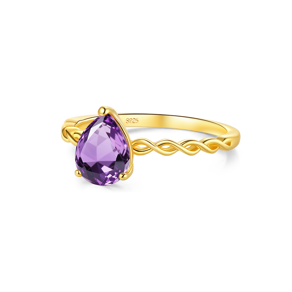 Teardrop Amethyst Ring - S925 Sterling Silver Elegance