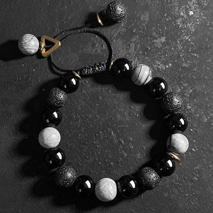 Pulsera de fuerza Yin Yang de piedra de roca de lava de obsidiana negra 