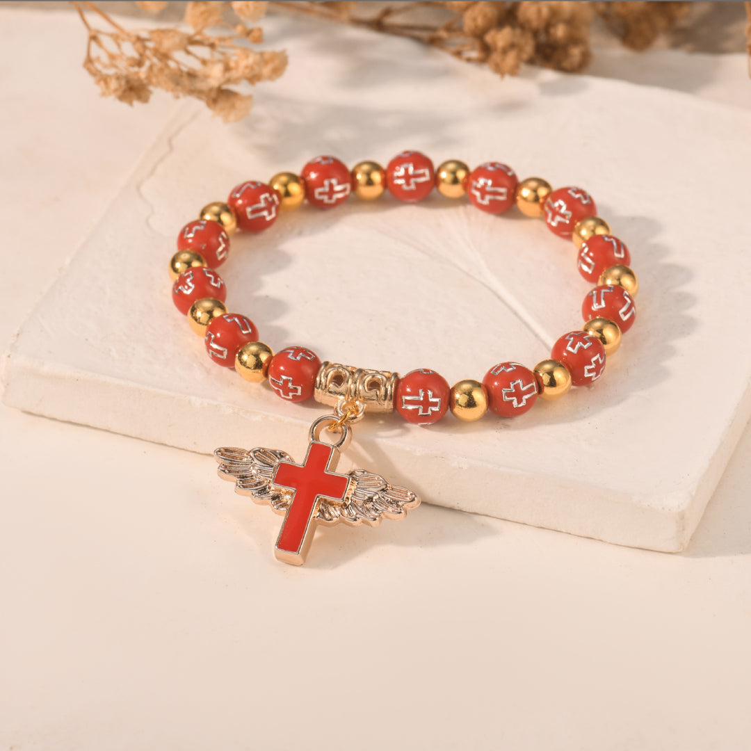 To My Granddaughter, Pray Through It Angel Wings Cross Bracelet (Set of 2)