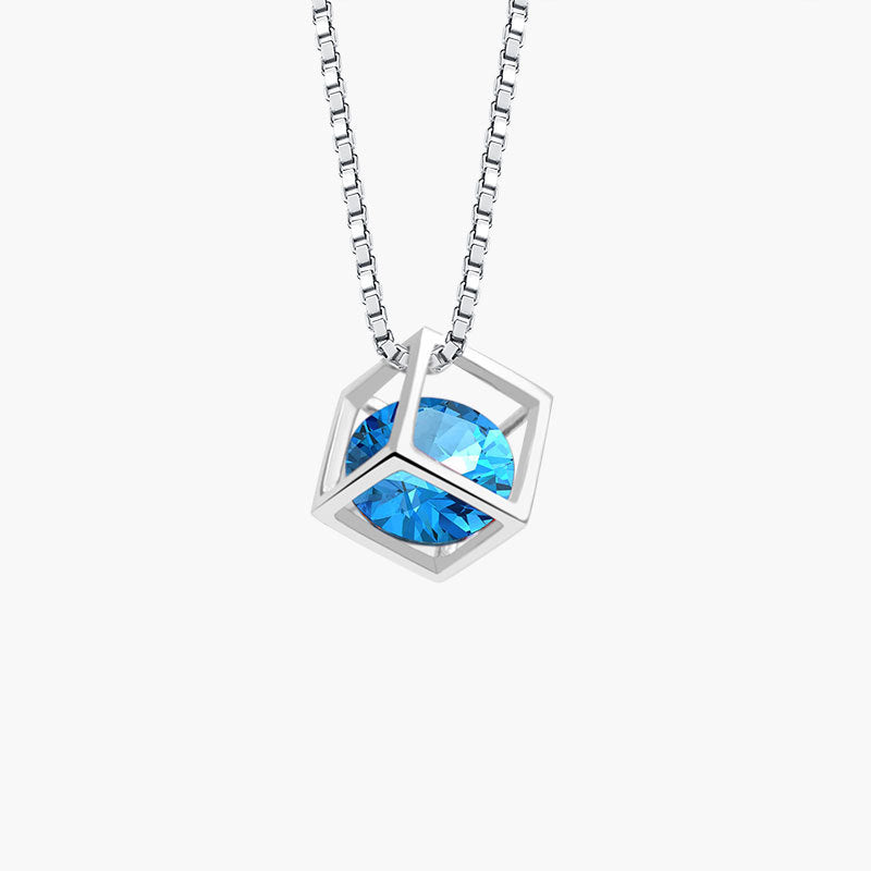 Birthstone Cube Pendant Necklace