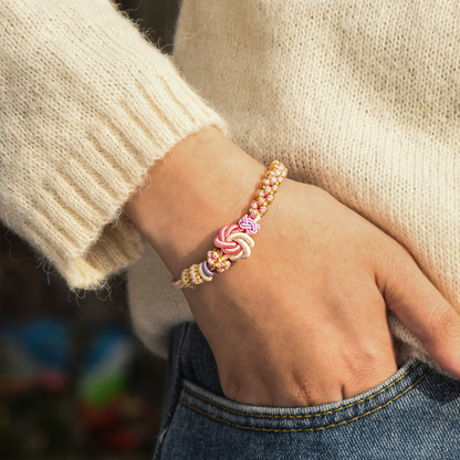 Pulsera con nudo de flor de durazno “Abuela y nieta para siempre unidas”