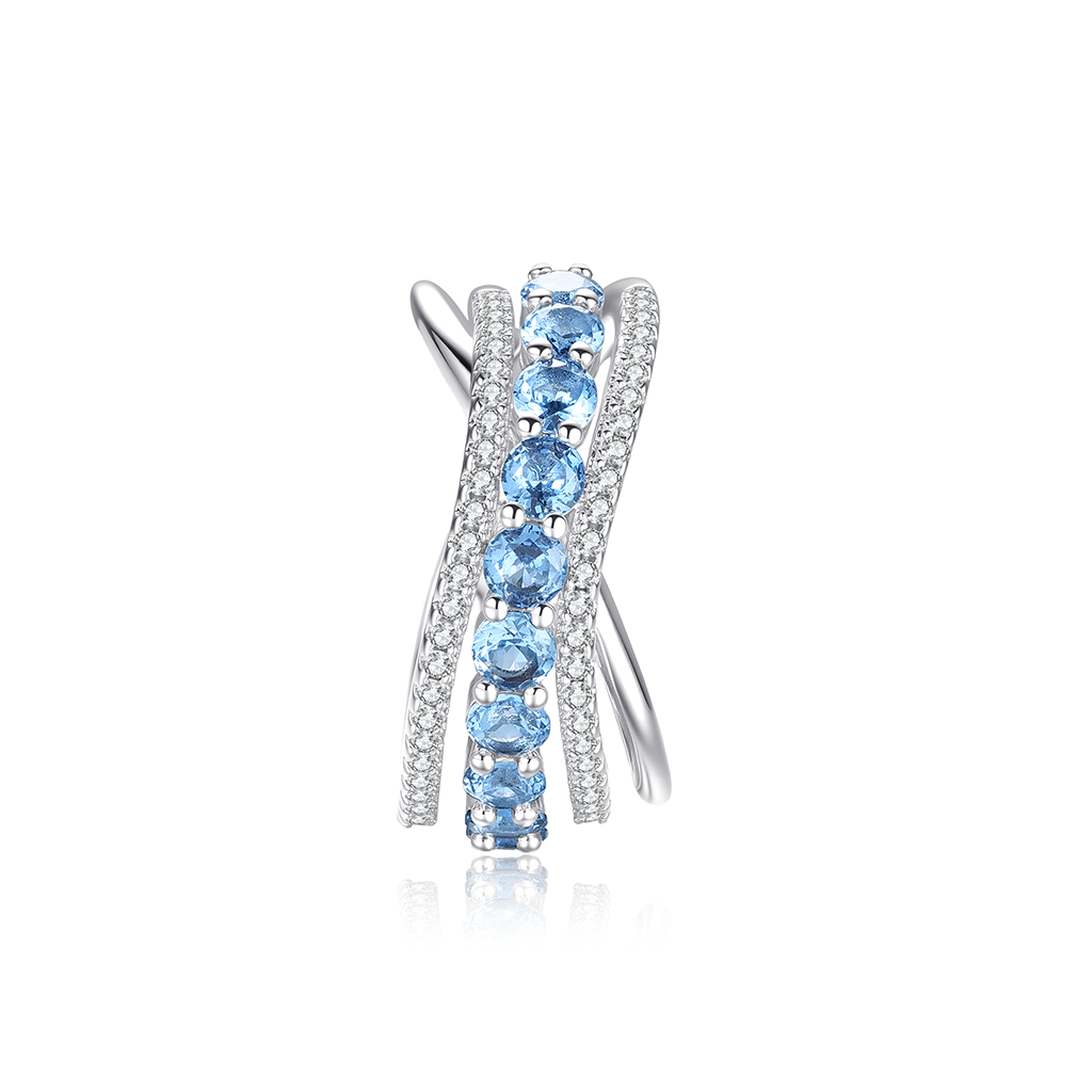 18K Gold Twist Aquamarine Zircon Ring