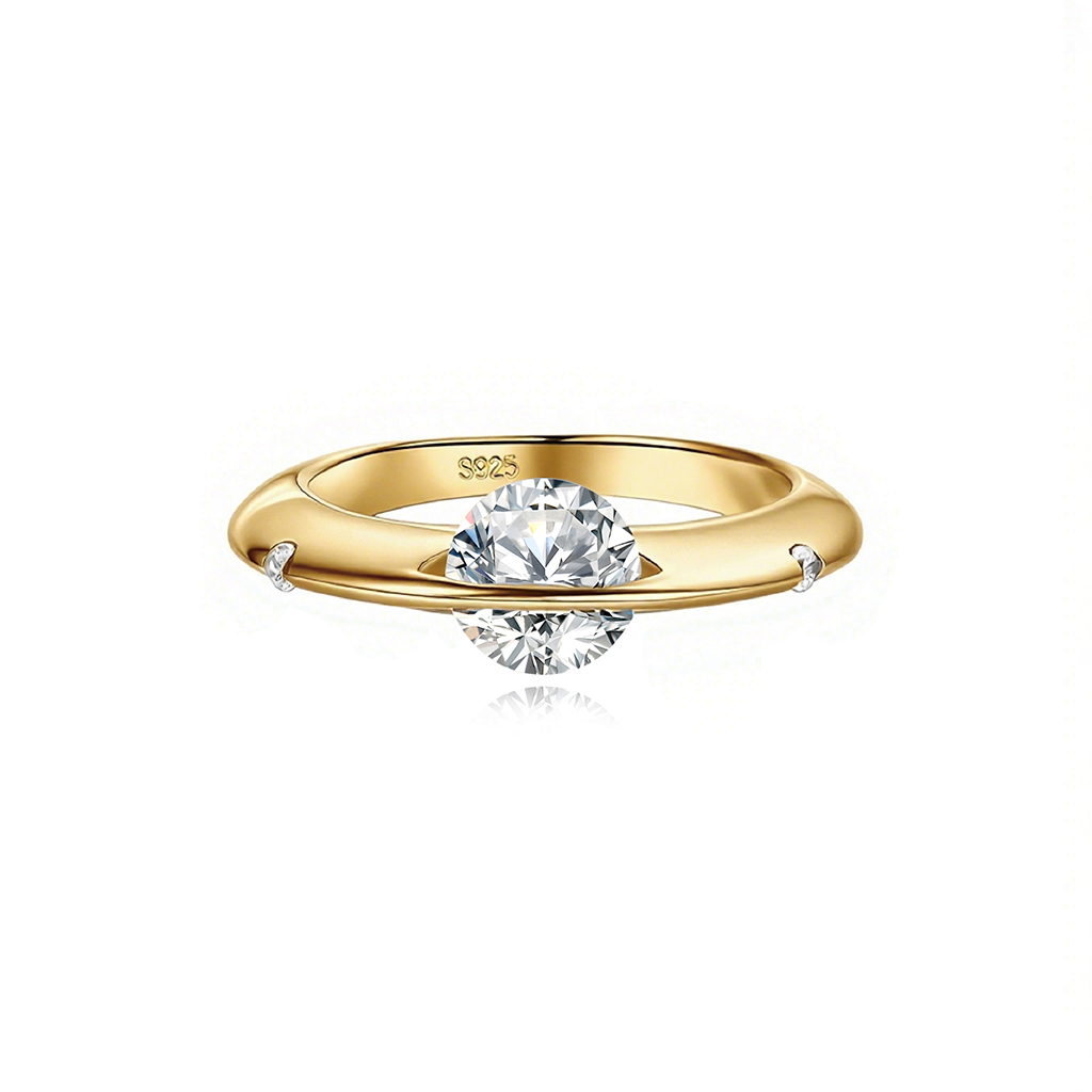 18K Gold Stellar Rotatable Diamond S925 Ring For Her/Him