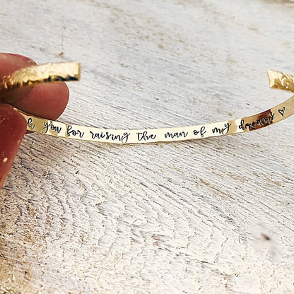 Mother of the Groom Gift - Mother of Groom Bracelet - Hidden Message Bracelet, Thank you for raising the man of my dreams