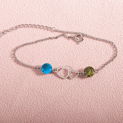 POR AMOR - TE AMO HASTA EL INFINITO Y MÁS ALLÁ PULSERA DE PIEDRA DE NACIMIENTO PERSONALIZADA DE DOBLE CORAZÓN 