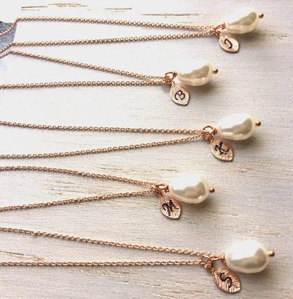 Rose Gold Pearl Necklace, Teardrop Pearl Necklace