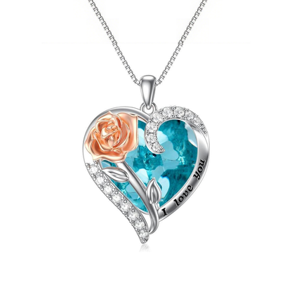 S925 Rose Crystal Necklace Heart Pendant｜Birthday Christmas Gifts for Women